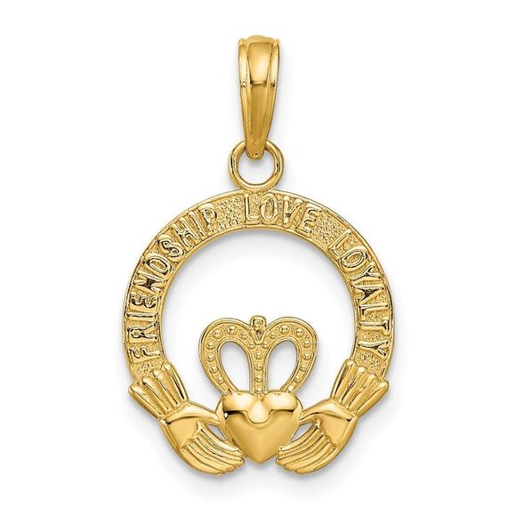 14k Yellow Gold Friendship Love Loyalty Claddagh Pendant,...
